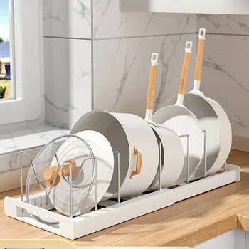 Expandable Pans Organizer Rack 7 Adjustable Compartments Dish Storage Rack Pot Lid Organizer Pots Holder Kitchen Utensils Rack