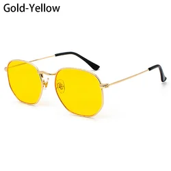 Unisex Round Metal Frame Sunglasses with UV400 Protection (C - Gold - Yellow)