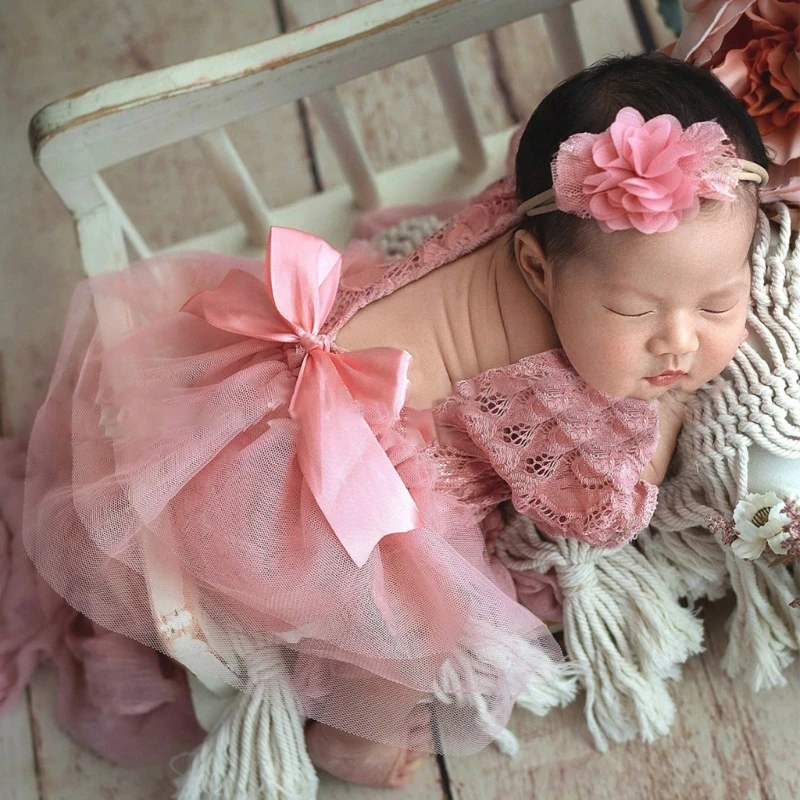 

Photo Posing Props Bowtie Hairband Lace Dress Costume Baby Photography Clothing Drop Shipping