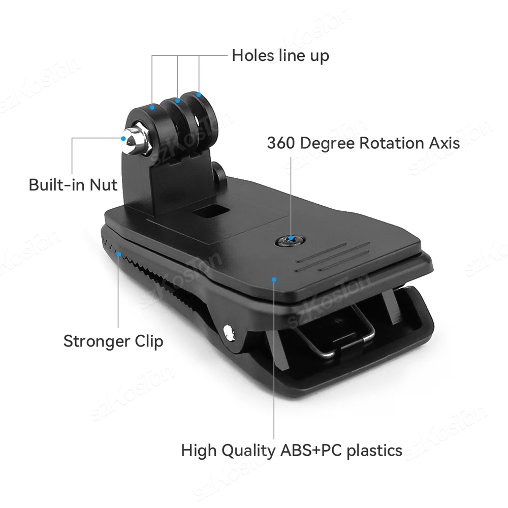 360° Rotating Backpack Clip and Hat Mount
