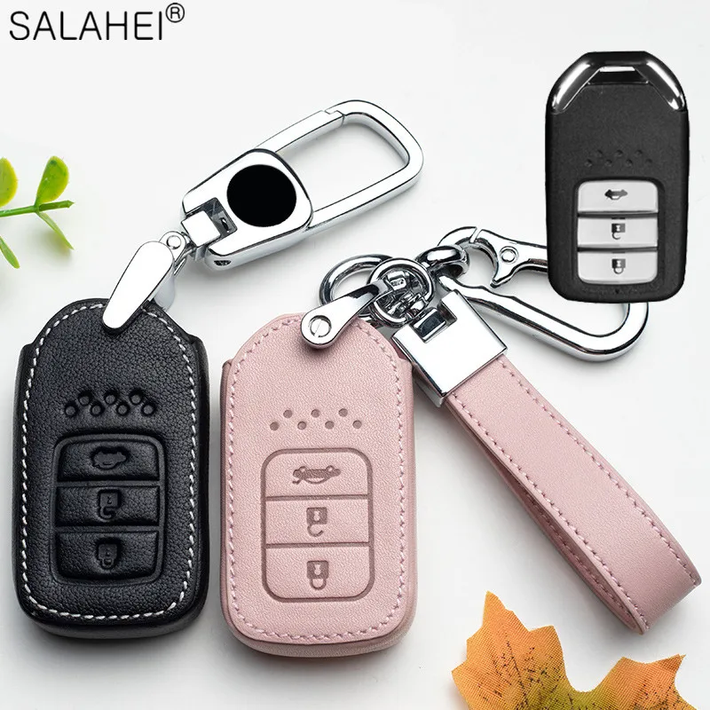 

Leather Car Key Cover Cases Keychain Shell For Honda Accord 9 Crider City Vezel Spirior Odyssey Civic Jazz HRV CRV Fit Freed