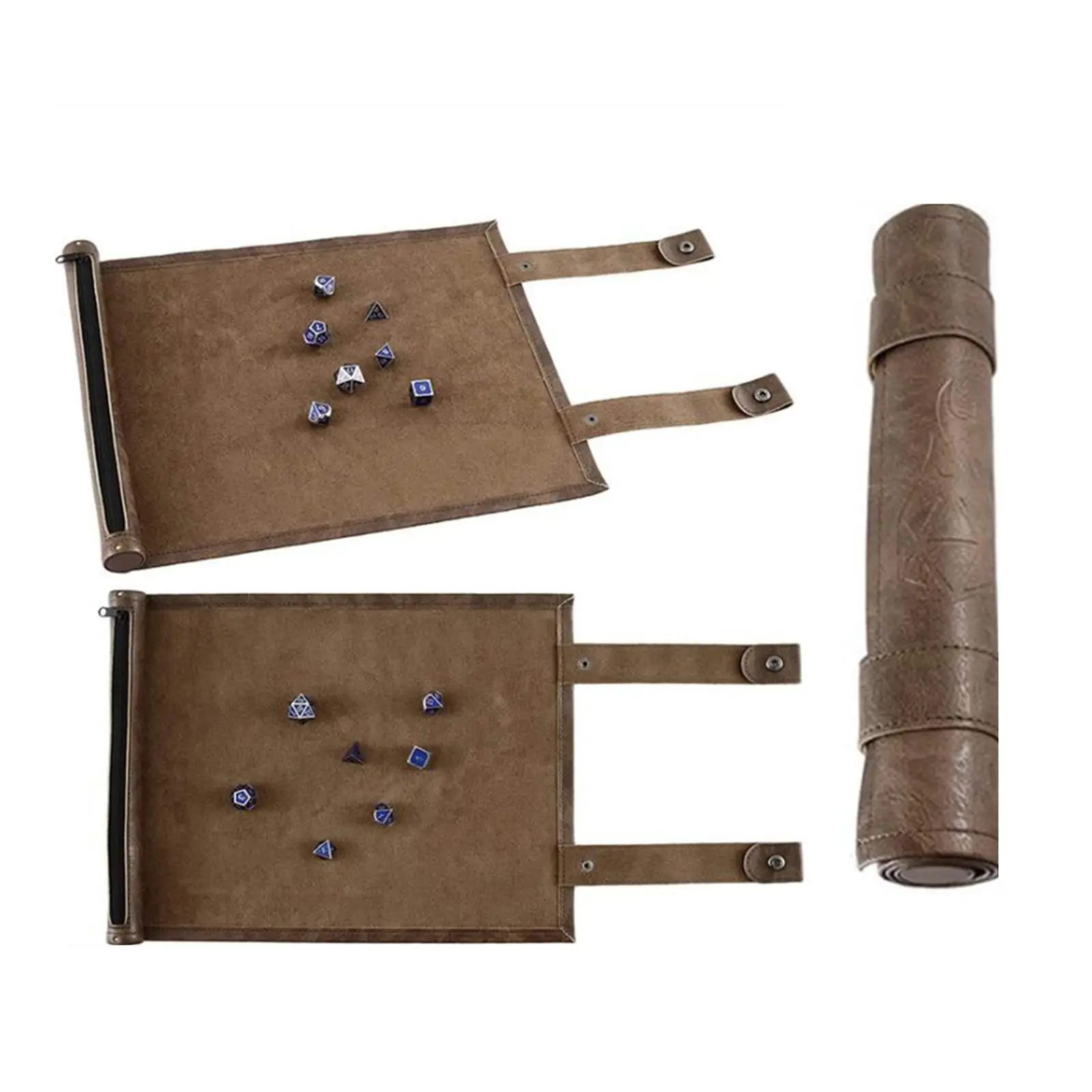 

Folding Dice Rolling Tray Mat Supplies Organizer with Zipper Pouch Bag PU Leather Portable for Christmas Outdoor Table Game