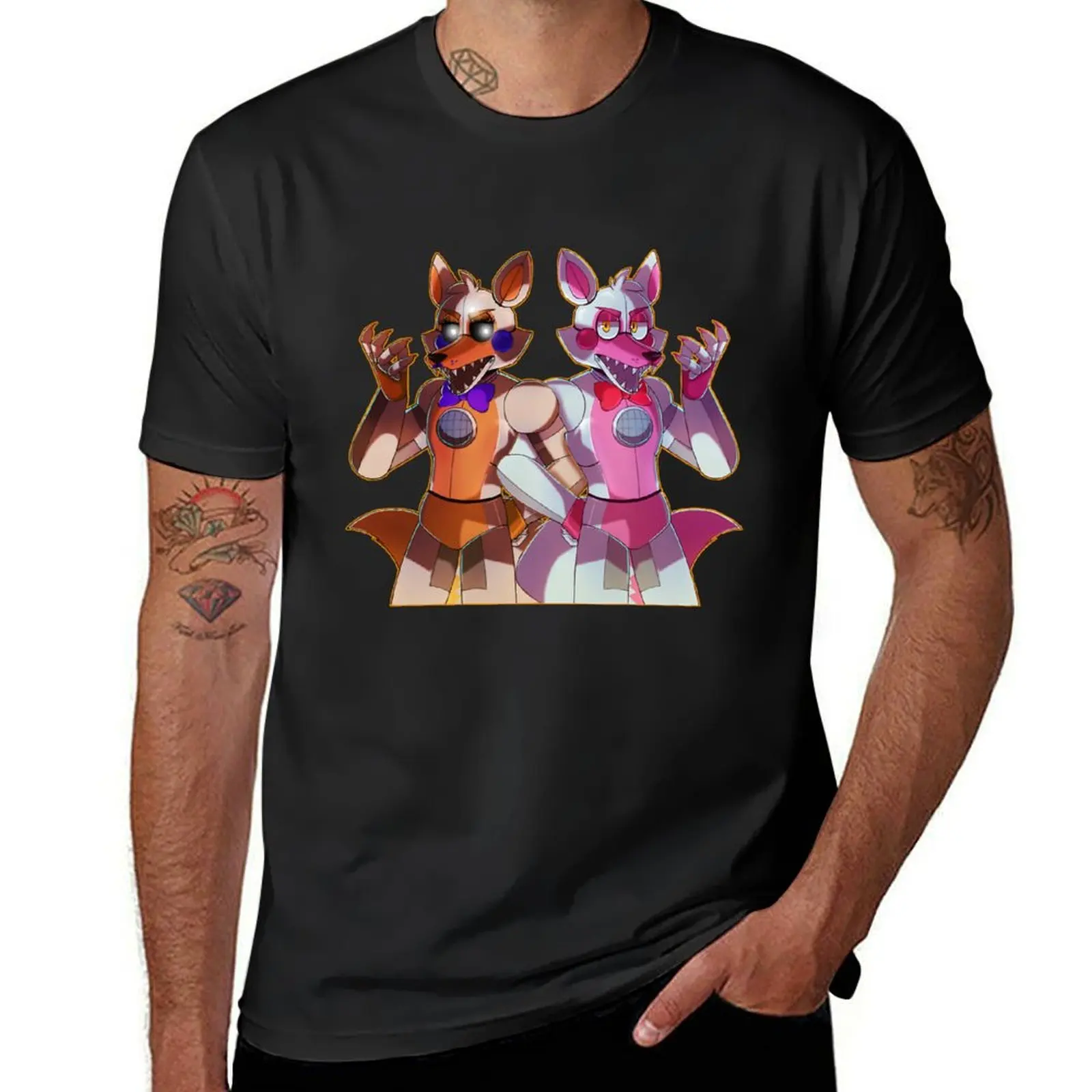 Мужская футболка Funtime Foxy и Lolbit, однотонная черная футболка, новая версия