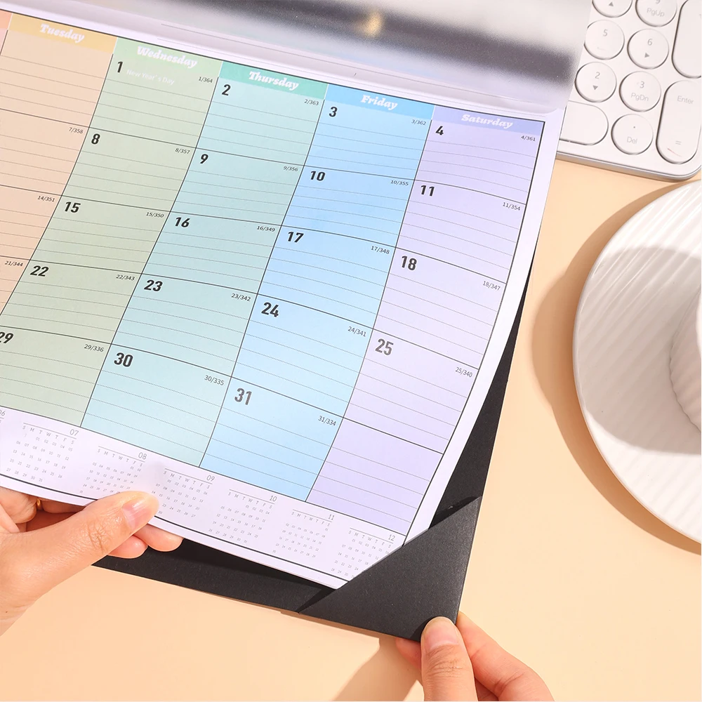 Wall Calendar 12 sheets 2025 Colorful Monthly Wall Calendar Rainbow Weekly Planner Daily Study Check-in Message Hanging Calendar School