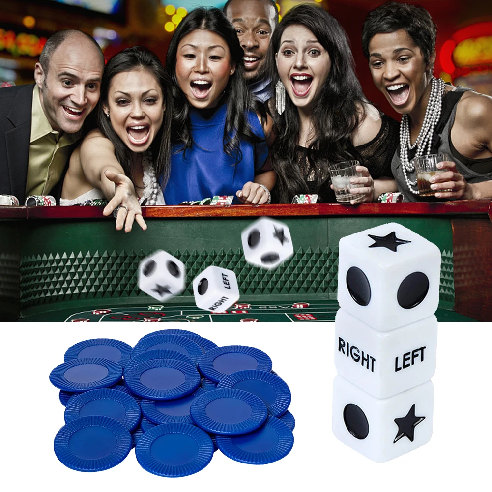 27pcs Acrylic Games Dices 3 Dices and 24 Chips Left Right Center Dice Game Portable Novelty Toys for Party Picnic Games
