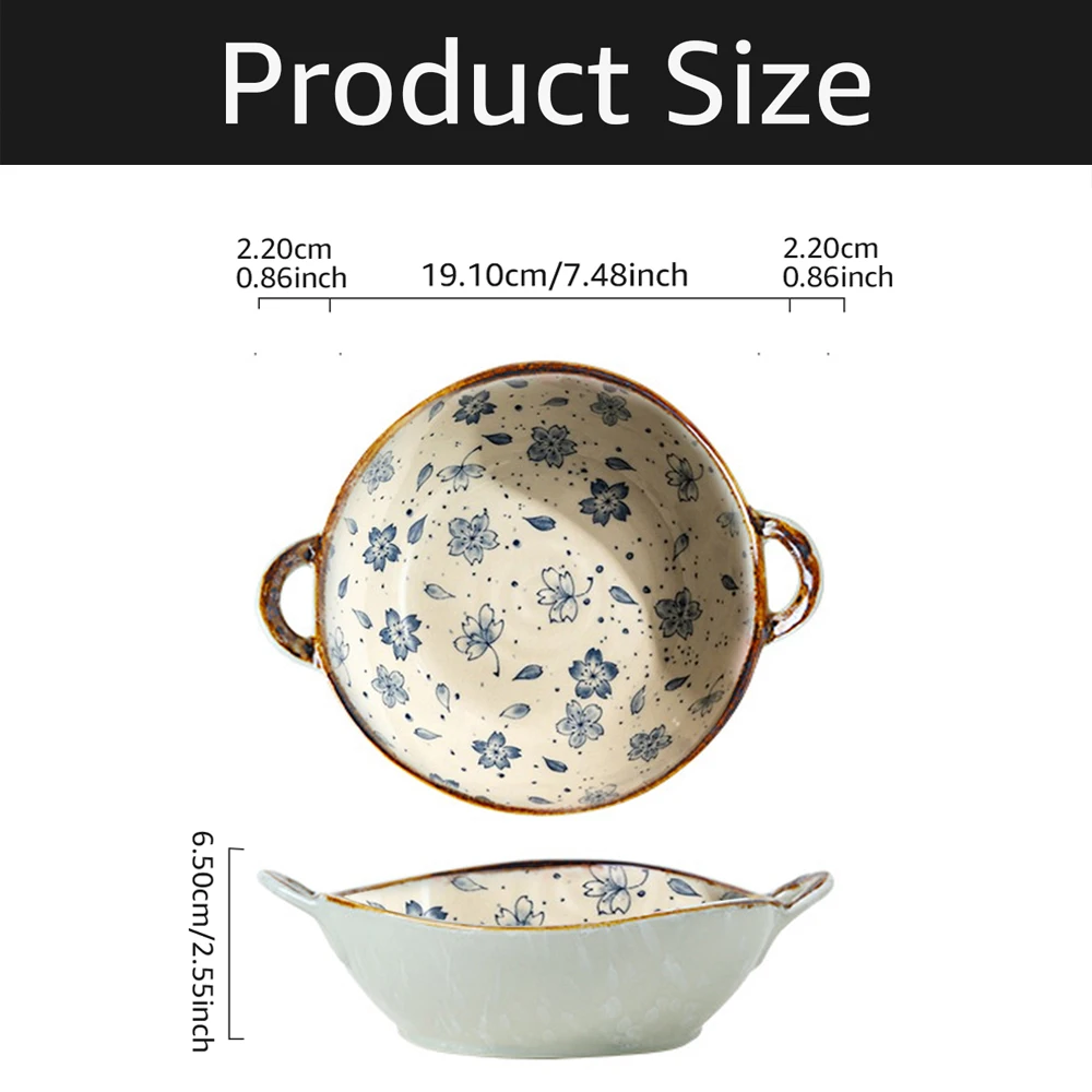 Ceramic Soup and Noodle Bowl with Handle - 7.5 inch Kitchen Tableware