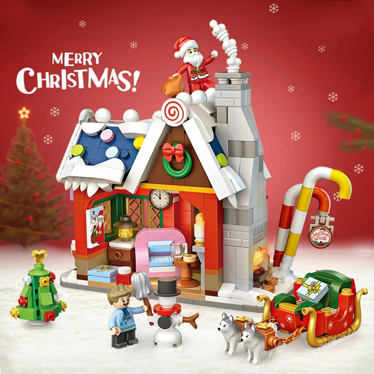 Casa de Navidad con Papá Noel y trineo, bloques de construcción festivos, regalo Ideal para adultos y adolescentes, Día de Acción de Gracias, regalo de Navidad