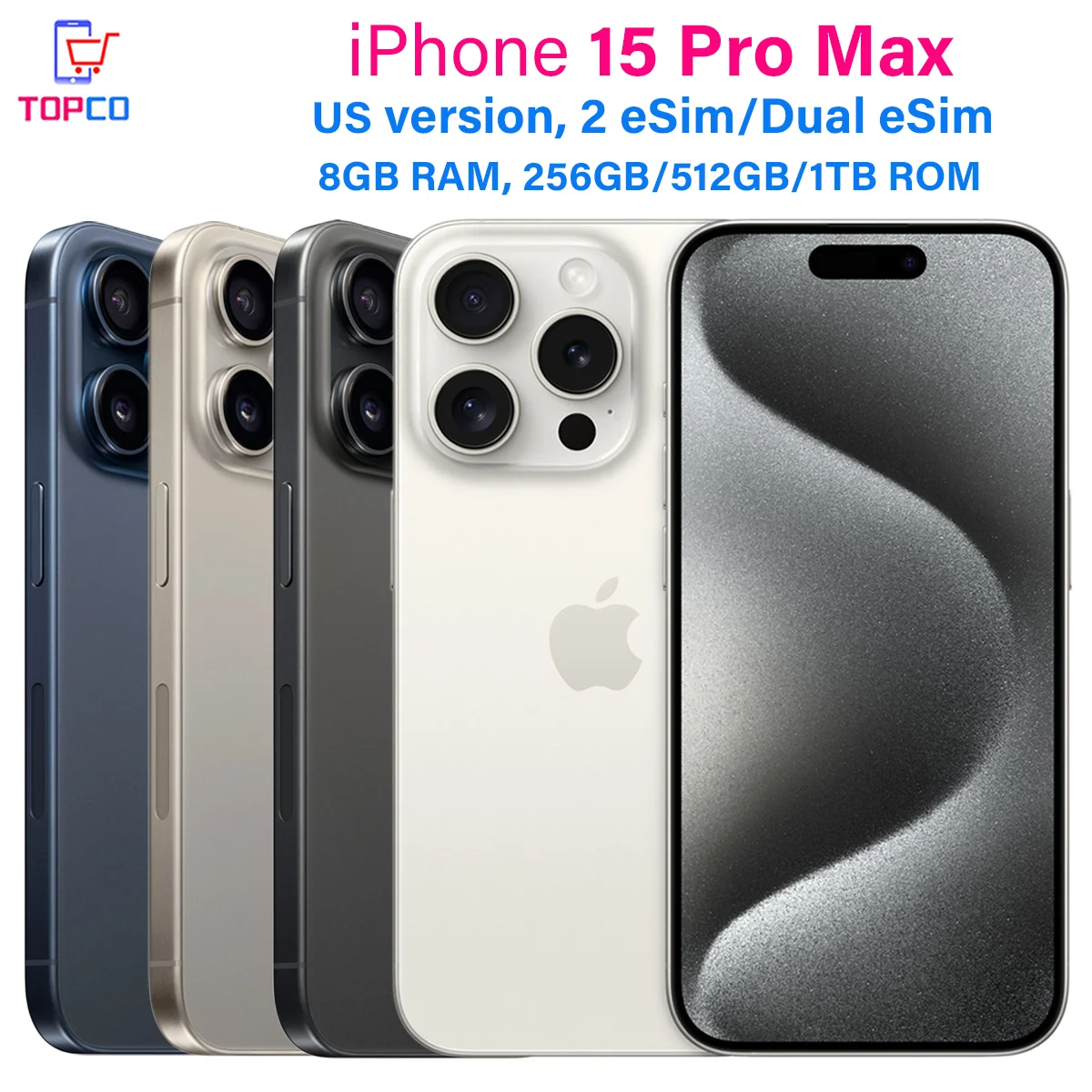 هاتف iPhone 15 Pro Max A2849 256GB 512GB 1TB 5G A17 Pro Dual eSIM 6.7 بوصة أصلي LTPO Super Retina XDR OLED Face ID 8GB RAM هاتف محمول 1