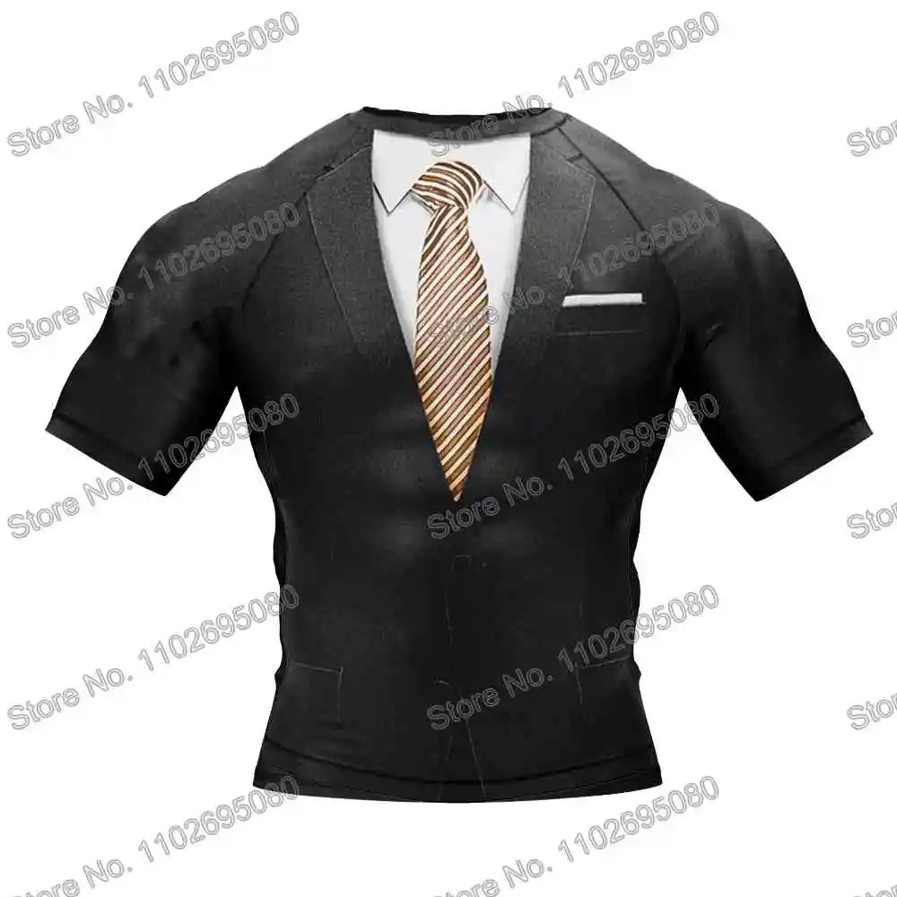 Black Tuxedo Surf Clothing BJJ MMA Men Rash Guard Short Sleeve Diving T-Shirt Tight Swimwear Summer Beach Floatsuit Women GYM rash guard