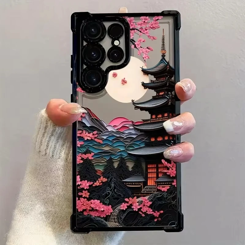 Japanese-Style Ancient House Design Airbag Phone Case - Anti-Fall Protective Back Cover