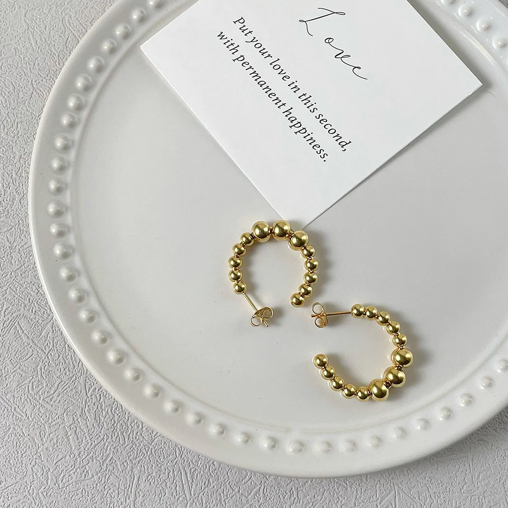 ENFASHION Beaded Earrings For Women Geometric Earring Gifts Stainless Steel Earings Gold Color Fashion Jewelry Kolczyki E221350