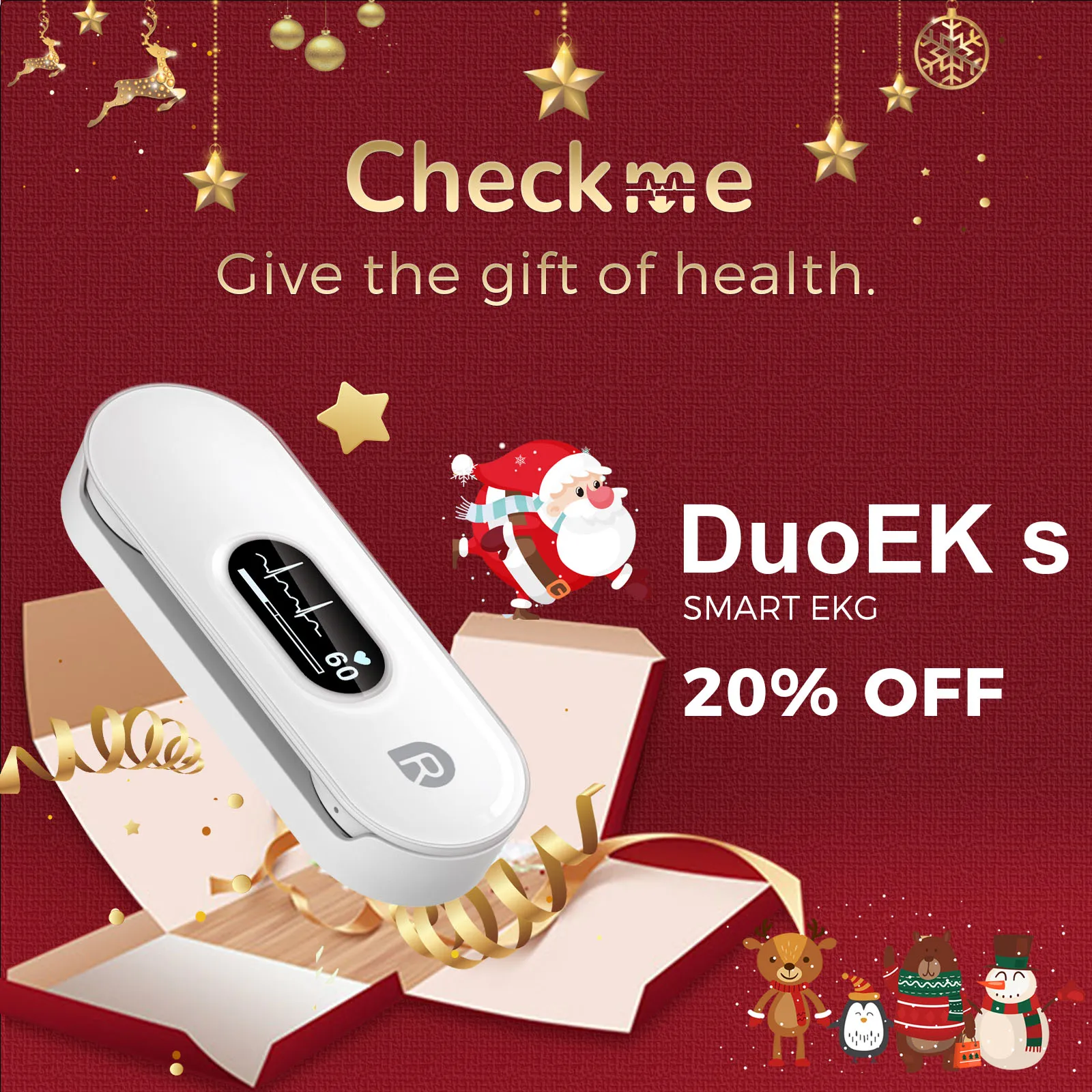 CheckMe DuoEK S Bluetooth Portable Data Recording ECG Monitor Without metal Electrodes Home Use EKG Monitoring