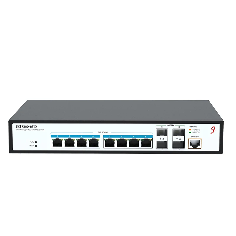 XikeStor 5G+10G 고속 이더넷 8포트 5G RJ45 & 4포트 10G SFP+ 레이어 2 기능