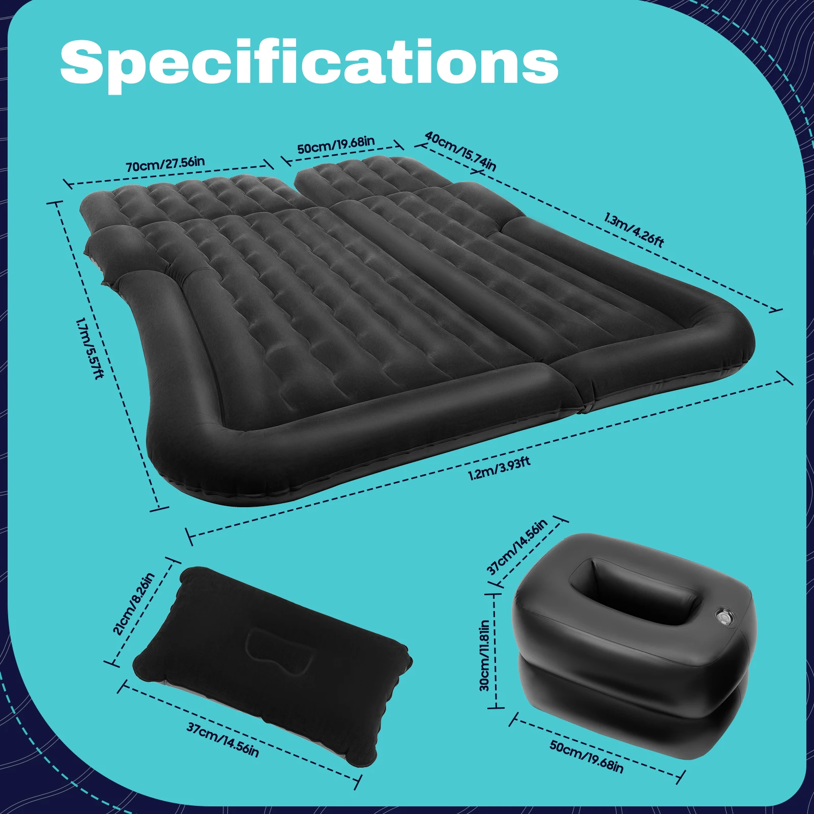 Car Back Seat Universal Foldable Inflatable Bed Mattress Set w/Pump+Pillow 4