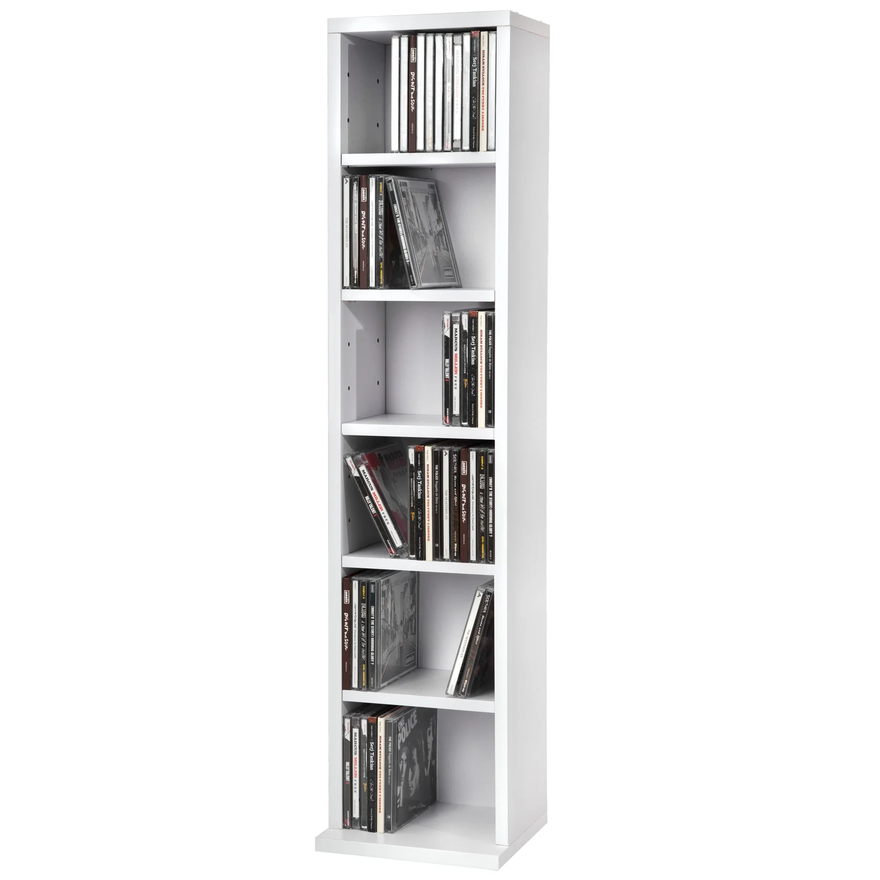 en.casa]® Estante para CDs - Soporte para DVDs - 90 x 20 x 20 cm - Librería  con 6 compartimientos - Blanco