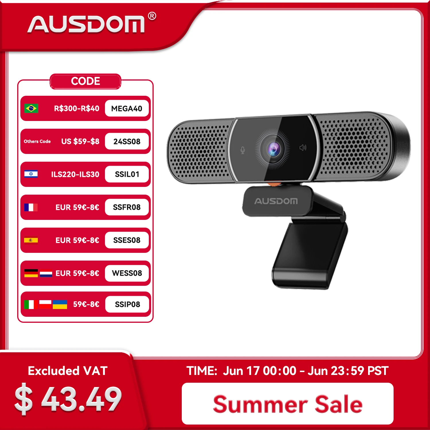 Estréia Mundial Ausdom Aw616 All-in-one 2k Webcam com Tampa de Privacidade de Alto-falante de Microfone ai Usb Câmera de Computador para Conferência