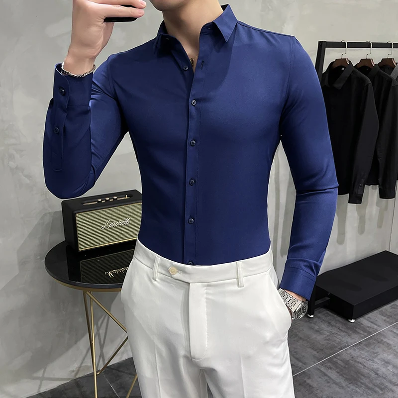 Shirt Slim Fit Brand Man Dress Shirts 