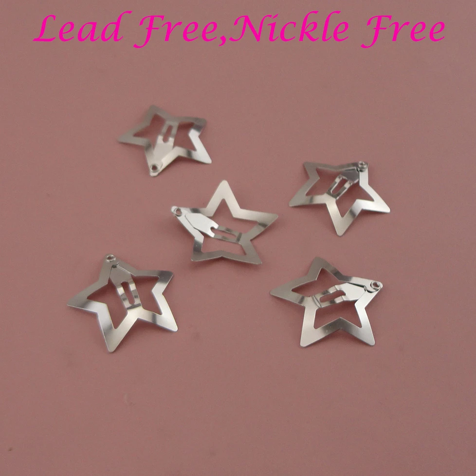 50pcs 3cm Silver Star Hair Clips For Girls Filigree Star Metal Snap
