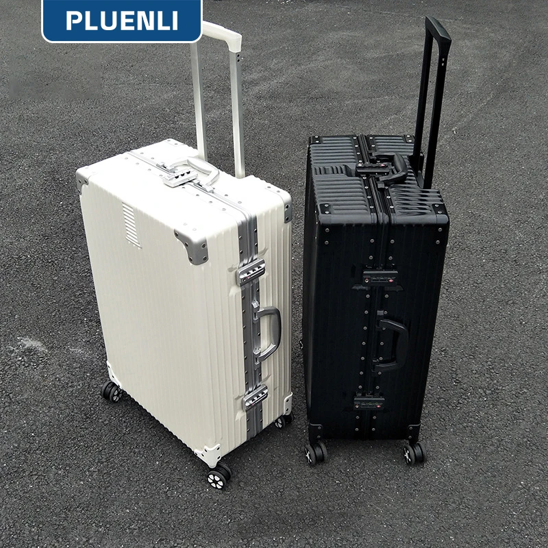 

PLUENLI New Trolley Case Aluminum Frame Universal Wheel Luggage Women's Suitcase Password Boarding Case Leather