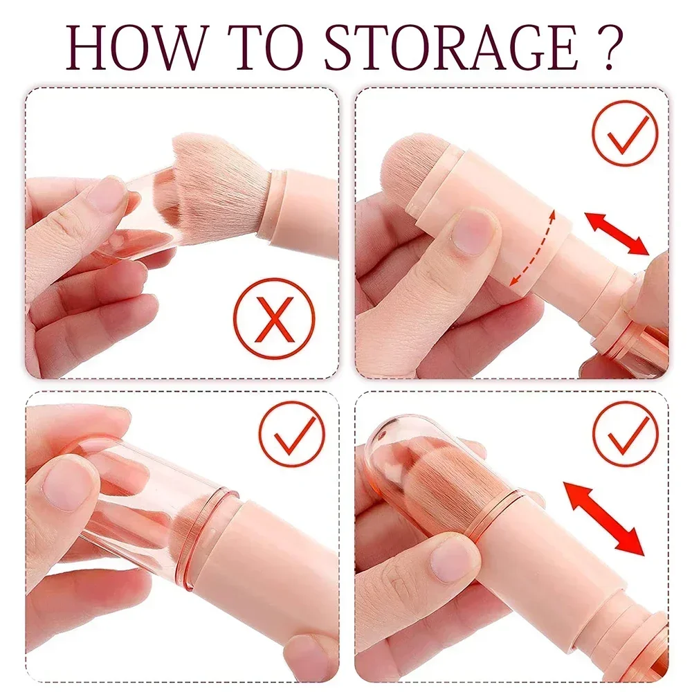 4in1 Travel Makeup Brushes Set Retractable Kabuki Brush and 3 Small Brushes For Eye With Soft Bistles Small Portable For Touchup