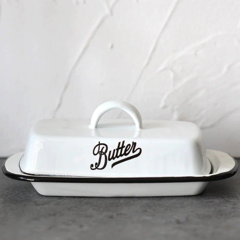 Enamel Butter Plates Snack Tray Dinnwerware Sets Serving bakjes met deksel butter dish with lid platos butter storage box