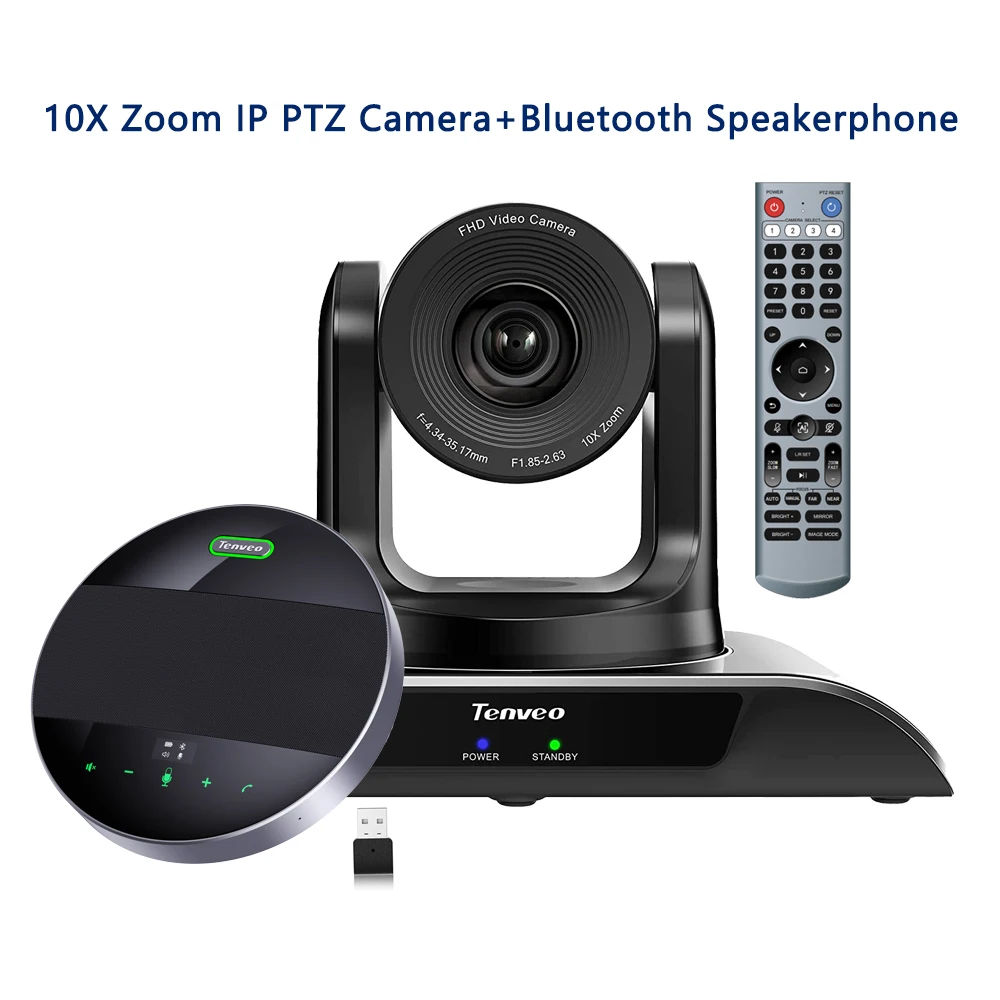 Tenveo Cámara de sala de conferencias PTZ con zoom óptico HDMI/RJ45/USB 10X  Cámara de transmisión en vivo IP FHD 1080P 60FPS Videoconferencia para