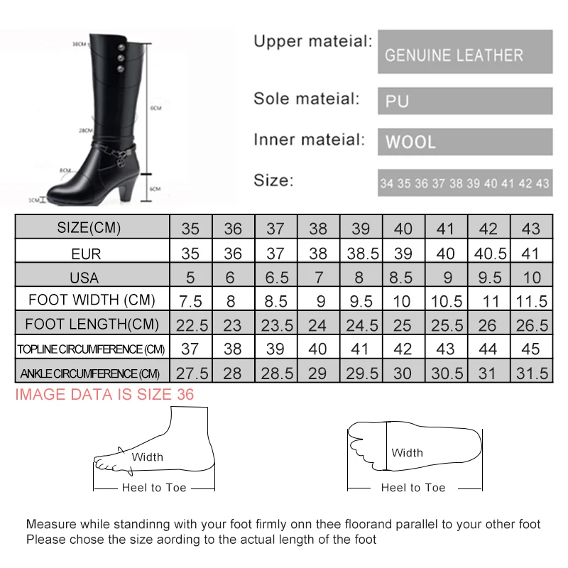 2024 New Winter Footwear Genuine Leather Women's Boots Fashion Chain Wool Warm Boots Women High Heel Riding Boots Shoes Women