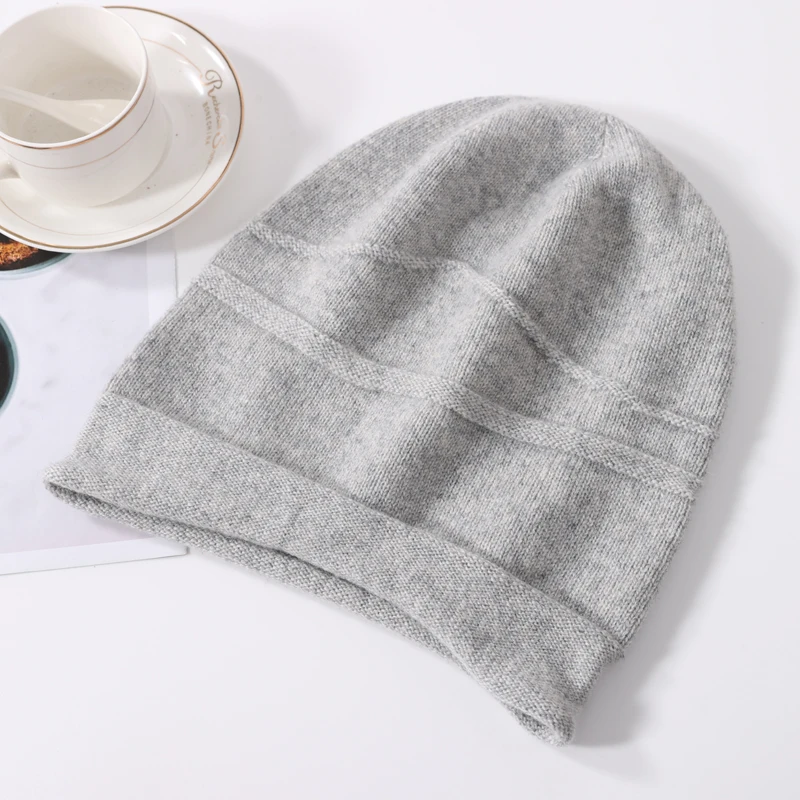 100%Pure Cashmere Beanies for Women Winter 2023 Solid Warm Soft Hat Bonnets y2k Knitted Skullies Cute Hats Ear Protect Caps 2