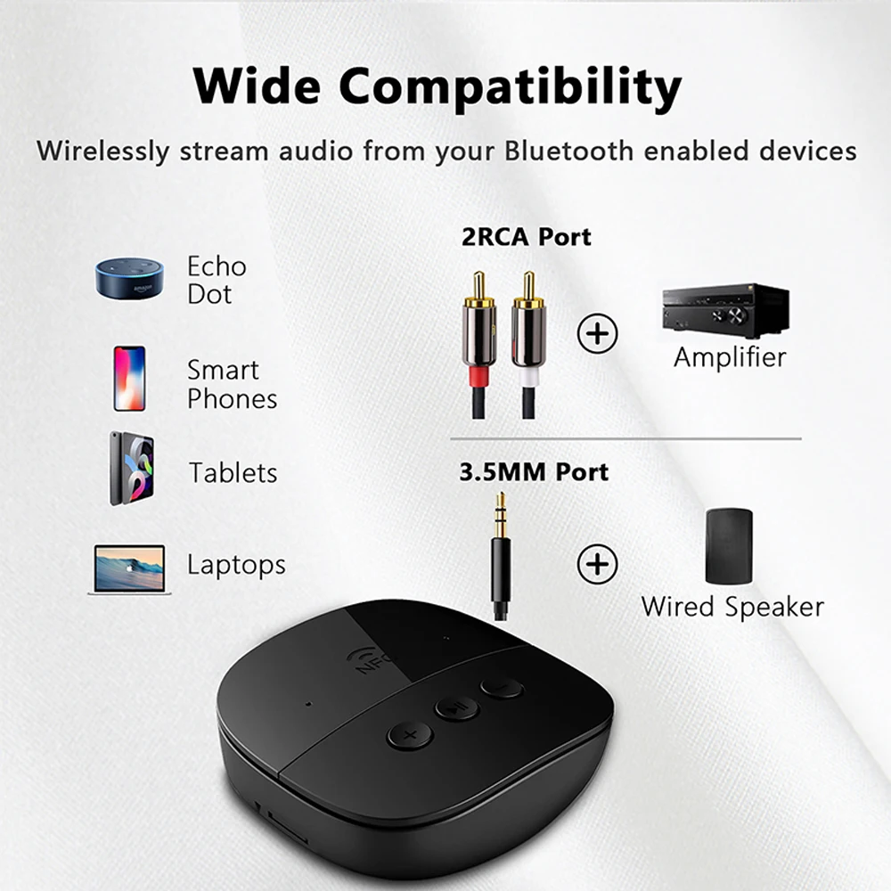 무선 블루투스 5.2 오디오 수신기 어댑터 NFC U 디스크 TF 카드 2 RCA 3.5mm AUX 잭 스테레오 음악 마이크 스피커 자동차