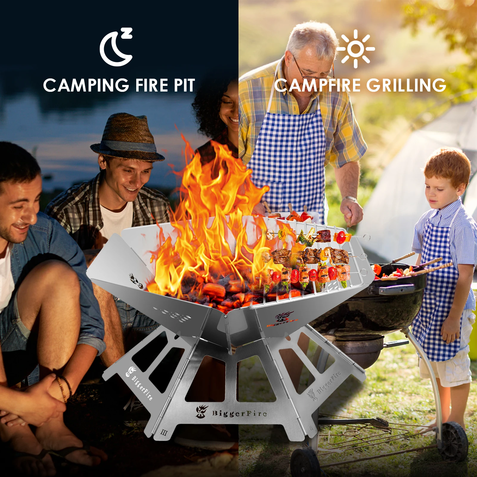 Portable Folding Camping Bonfire Fire Pit Stainless Steel Mini Firepit Grill Outdoor Cooking BBQ Fire Pit