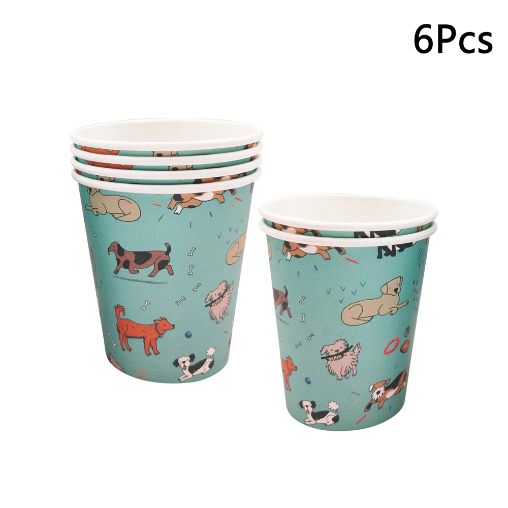 6Pcs Cute Pet Little Doggies Happy Birthday Paper Plates Cups Tableware 1st Birthday Baby Showe Decoration Home Party Supplies