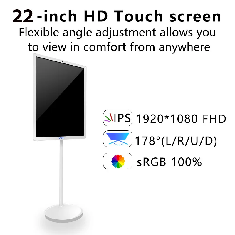VSTI 22 Inch Portable Lcd Display Android 13 Mini TV Wireless TV for Fitness Battery-Power Touch Screen Television Smart