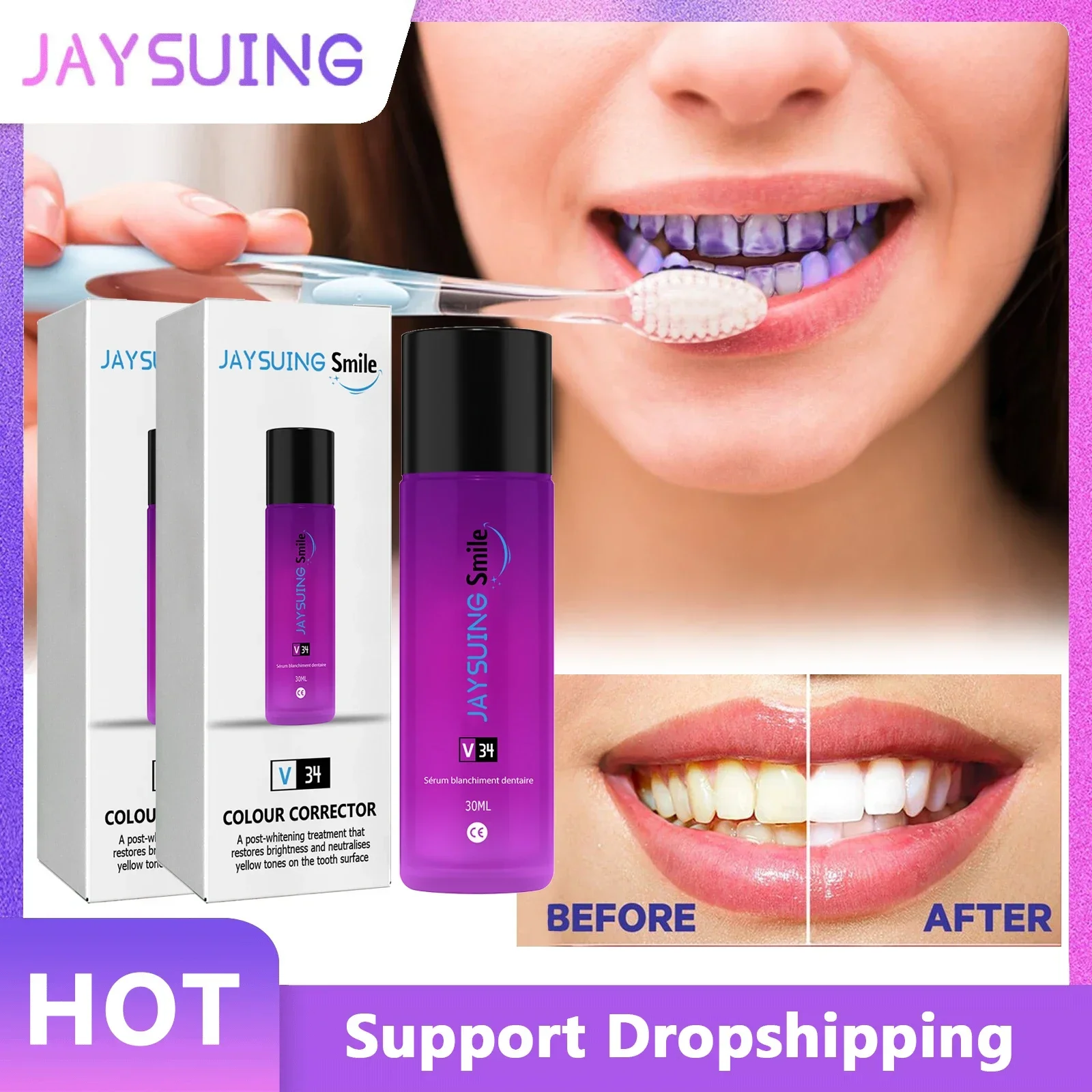 

Teeth Whitening Toothpaste V34 Corrector Sensitive Tooth Care Oral Cleaning Removal Plaque Stain Brightening Purple Toothpaste