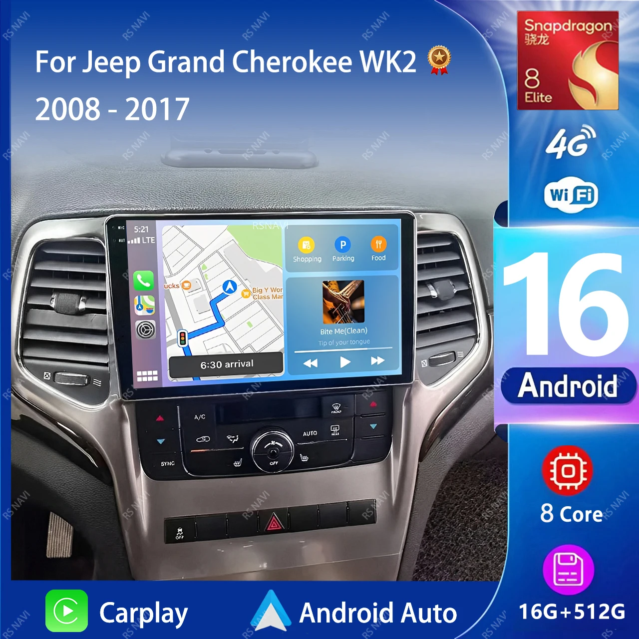 Radio Multimedia para Auto con Android 16 y Carplay para Jeep Grand Cherokee WK2 2008-2017, Autoradio GPS Estéreo 2DIN 1