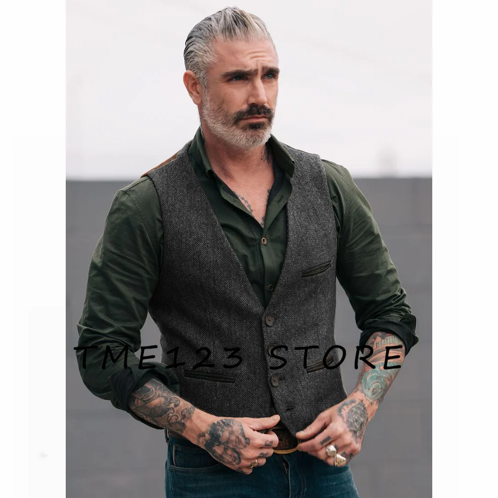 2024 New Men's herringbone Vest Single-breasted V-neck Business Casual Retro Sleeveless Vest Jackets Man Clothes Winter Coat