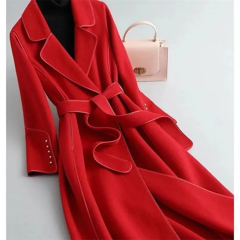 

2023 Double-Sided Woolen Coat for Women Light Luxury Temperament Showing Thin Woolen Coat for Winter Mid length Coat for Women