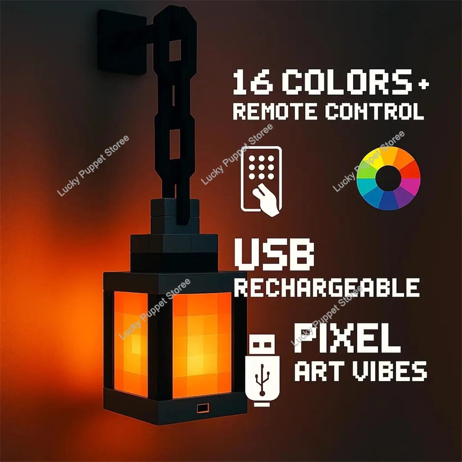 Nachtlicht im Pixel-Stil, tragbare Laterne, Tischdekoration, 16 Farben, Laterne, DIY-Innendekoration, Festival-Atmosphärenlicht