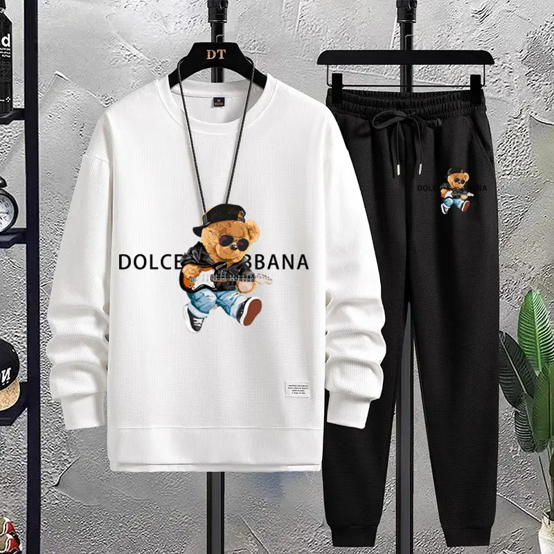 

Men Patchwork Design Printed Hoodie Set Urban Sweatshirt Casual Sweatpant Suit Male Harajuku Y2k Fashion Hoody Street Sportswear