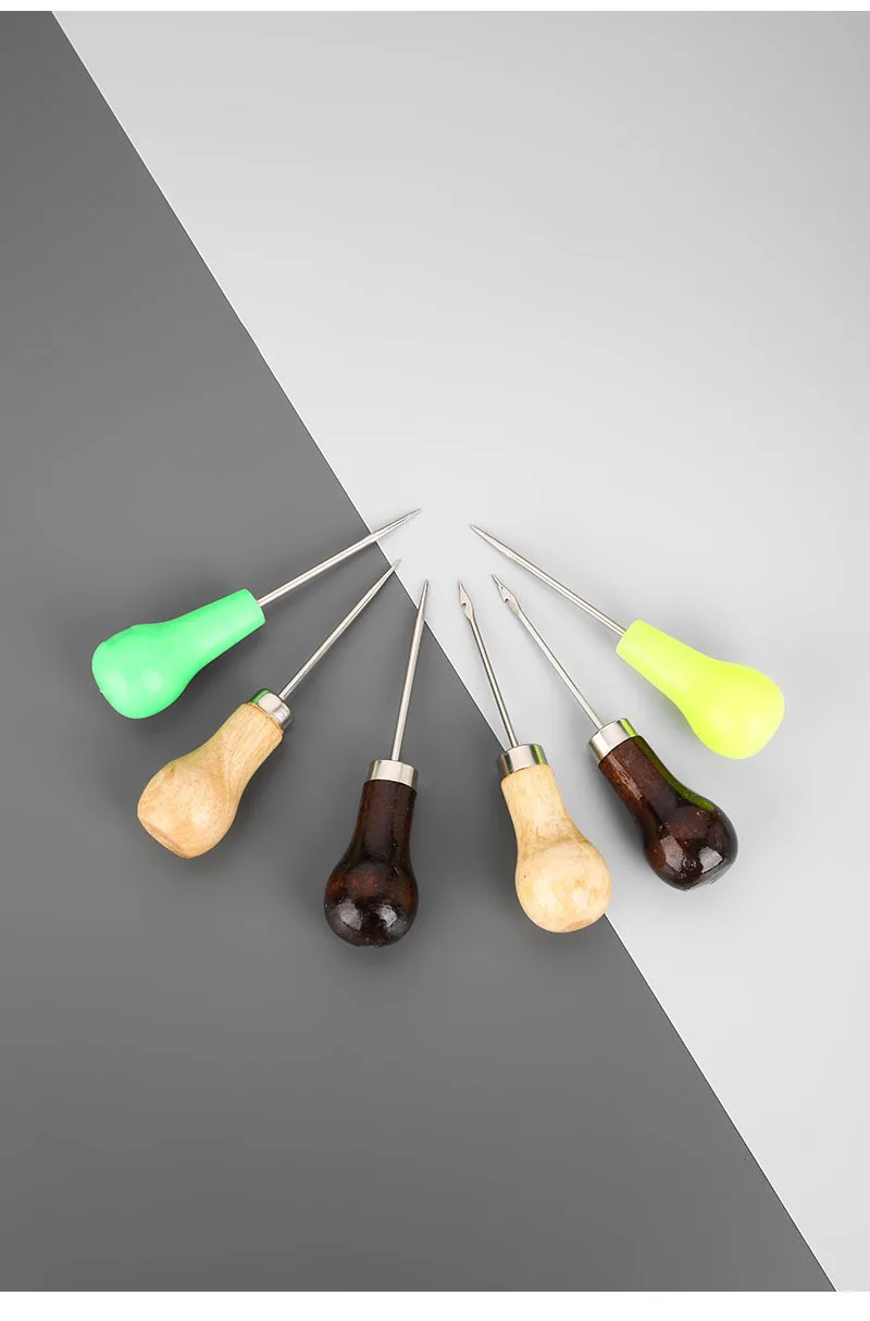 Description Picture 6 of itemHulu Wooden Handle Hook Awl Tool Handmade Stitch Leather Shoe Repair Sewing Needle DIY Craft Stitching Punching Hole Accessories