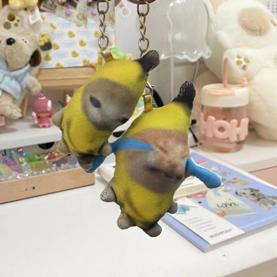 Crying Banana Key Chain Cat Plush Pendant With Sound Car Bag Funny Pendant Kids Classmate Gifts School plush toys pop keychain toys toy gift filler