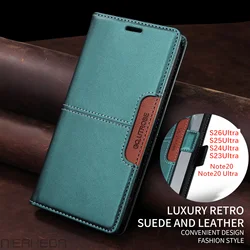 Premium Flip Leather Magnetic Wallet Phone Case with Card Holder and Book-Style Cover for Galaxy S24 Ultra (Green-G01)
