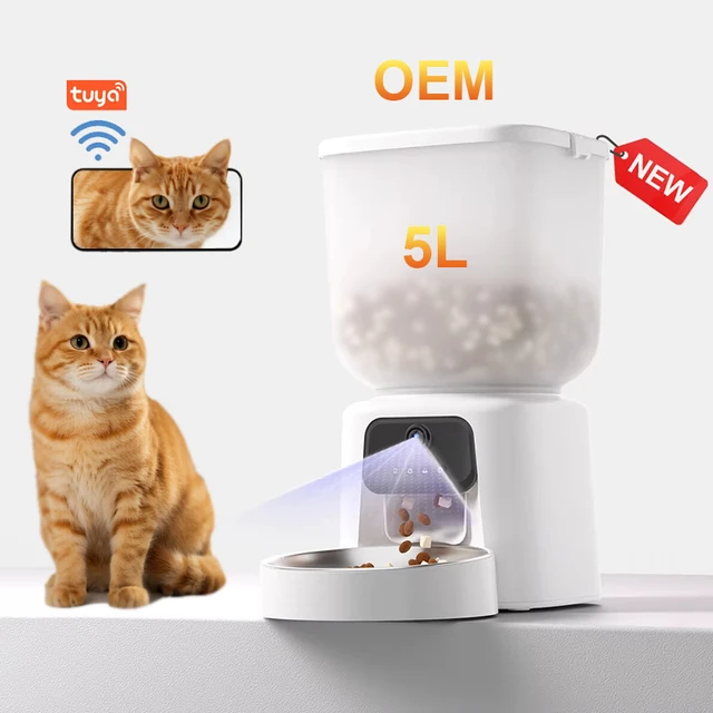 New Product 5L Smart Pet Feeder, 2.4G&5G WiFi HD Night Vision , 2-Way Talk Timed Automatic Food Dispenser for Cats Dogs 1