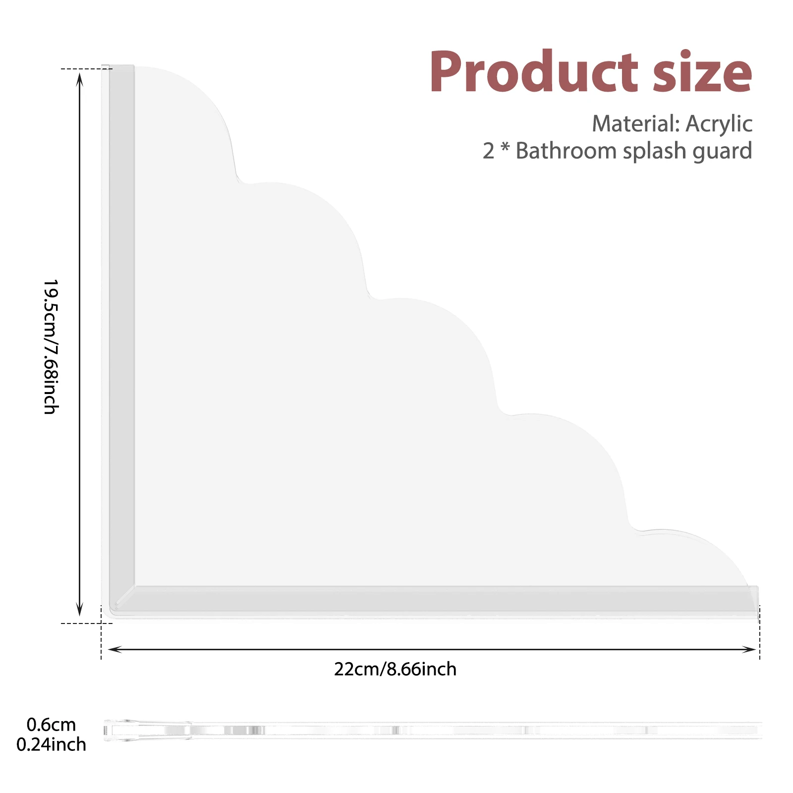 2Pcs Self- Adhesive Acrylic Shower Splash Guards With Silicone Base Waterproof Transparent Bathtub Water Guards Easy To Install