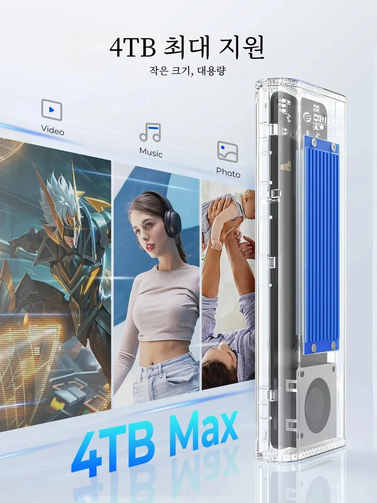 ORICO 40Gbps M.2 NVMe SSD 인클로저(내장형 냉각 팬 포함) Thunderbolt 3/4 USB4용 도구가 필요 없는 외장형 하드 드라이브 인클로저