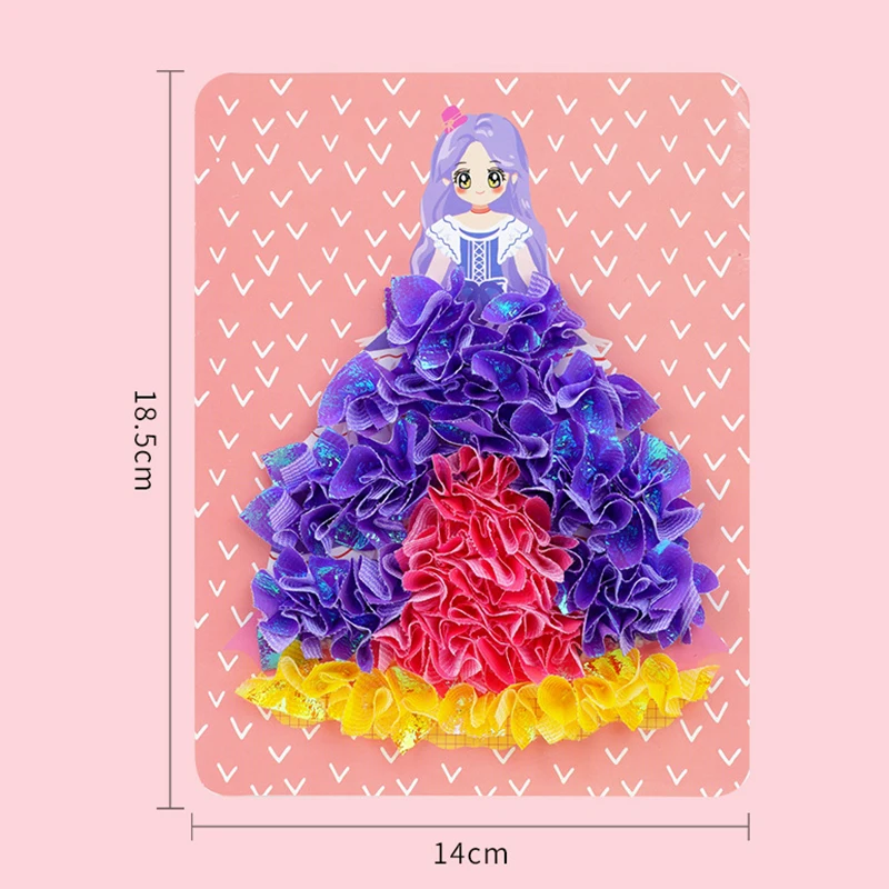Funny Poke Puncture Painting Fabric Art Frenzy for Kids Girls Cartoon Animal Princess Children DIY Poking Drawing Dress Up Board - 5