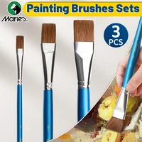 Marie's 3pcs Soft Hair Flat Paint Brush Set for Oil,Acrylic,Gouache,Watercolor,Crafts,Models,Rocks,Canvas for Artists,Hobbies 1