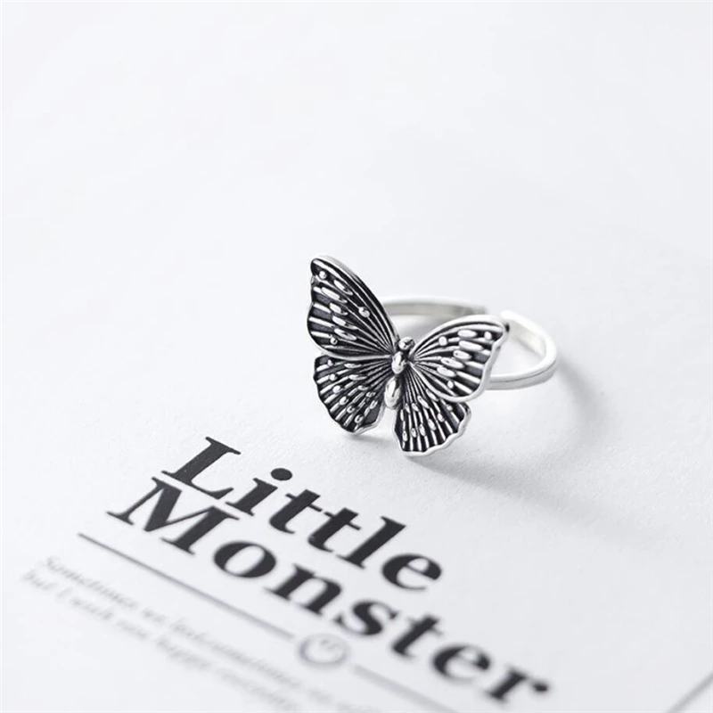 WYEAIIR 925 Sterling Silver Retro Hollow Butterfly Creativity Literature Resizable Opening Ring For Women Luxury Jewelry 4