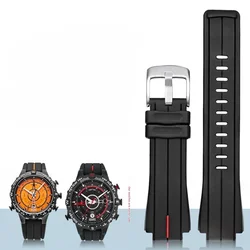 Waterproof Soft Silicone Sports Strap 24 - 16mm Men's Rubber Watchband - 24.16mm (Black red Silver)