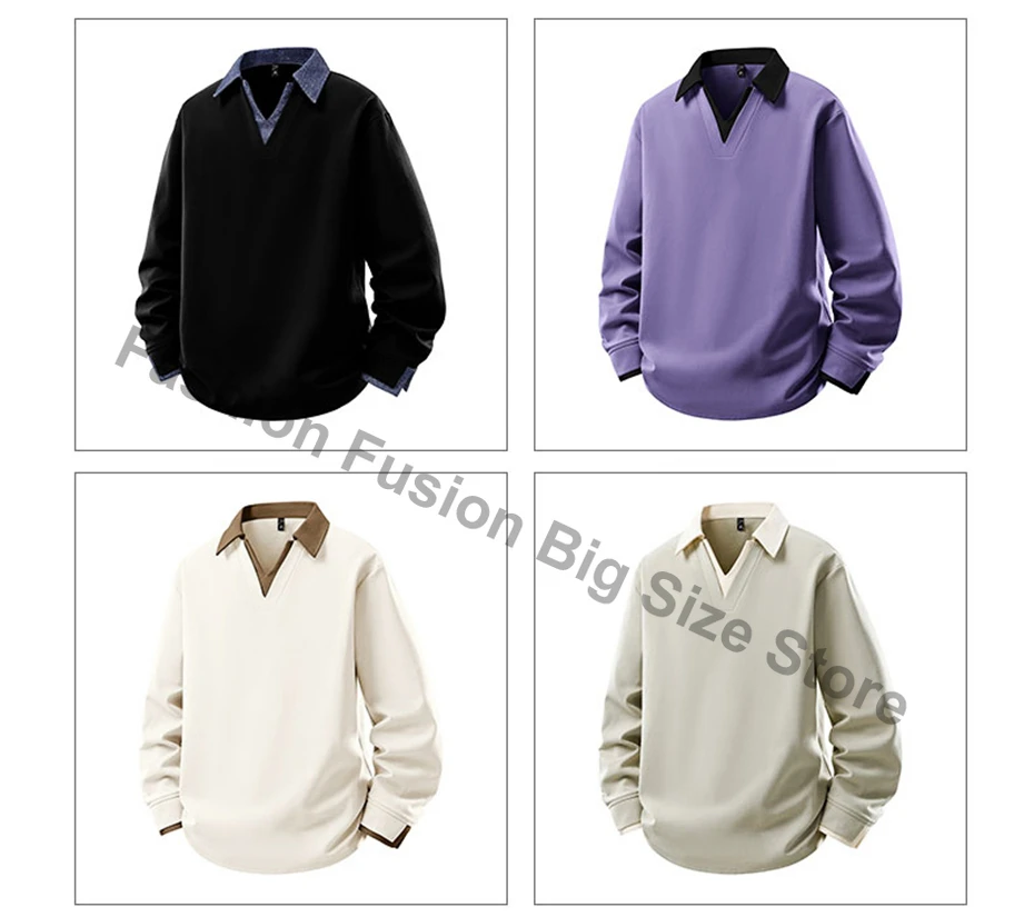 Big&Tall Männer Sweatshirt Jugend Mode Plus Größe Pullover V-ausschnitt Polo Sweatshirts Herbst Winter Lose Hohe Streetwear 6XL 7XL 8XL – Detail 3