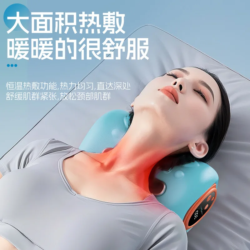 Electric Heating Cervical Traction Neck Massage Pillow Back Neck Spine EMS Muscle Relaxation Massager Shoulder Hot Compress